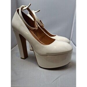 ROCK & ROSE Cream Patent Chunky Platform Heels Size 38 (7.5)